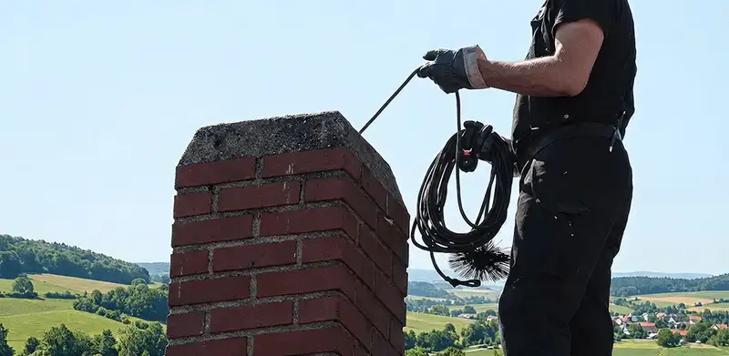 Chimney sweep inspecting and cleaning a rooftop chimney in Salt Lake City, UT
