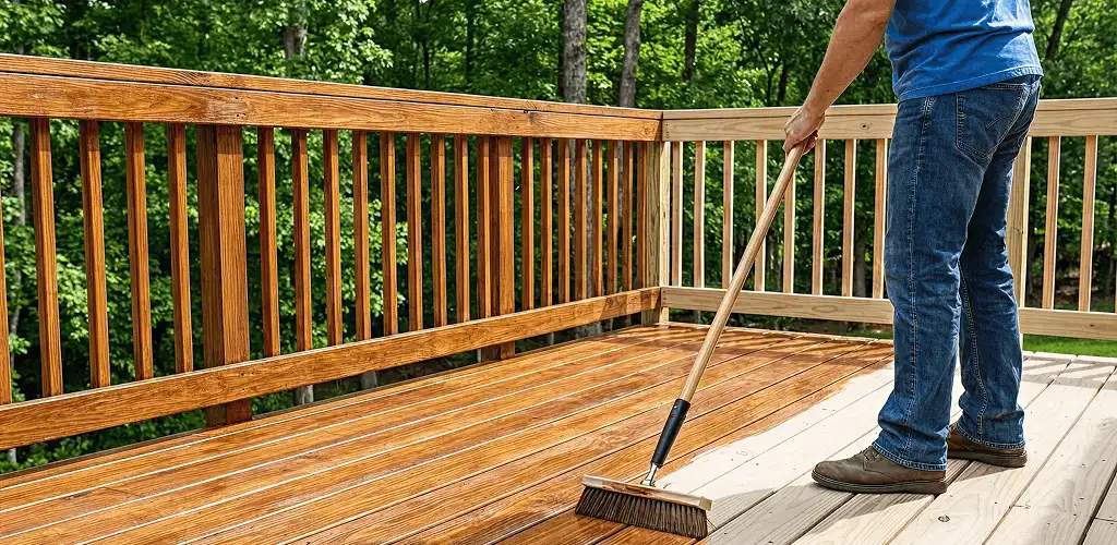 Deck staining and sealing application on a wood deck in Salt Lake City, UT