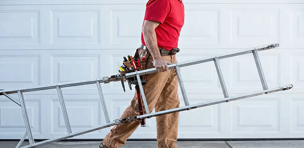 Garage door repair technician arriving with tools and ladder in Salt Lake City, UT