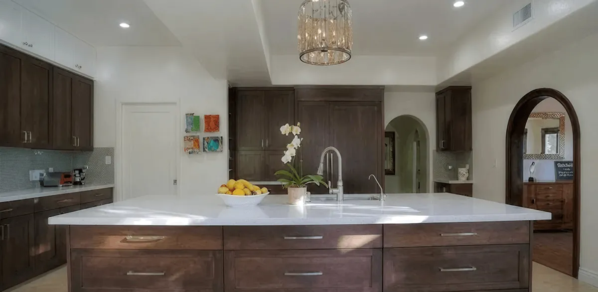Cabinet refacing project with updated kitchen cabinets and island in Salt Lake City, UT