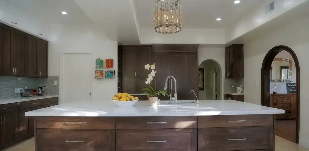 Cabinet refacing project with updated kitchen cabinets and island in Salt Lake City, UT