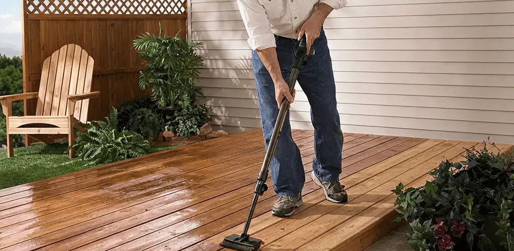 Deck staining service applying stain to a backyard wood deck in Salt Lake City, UT